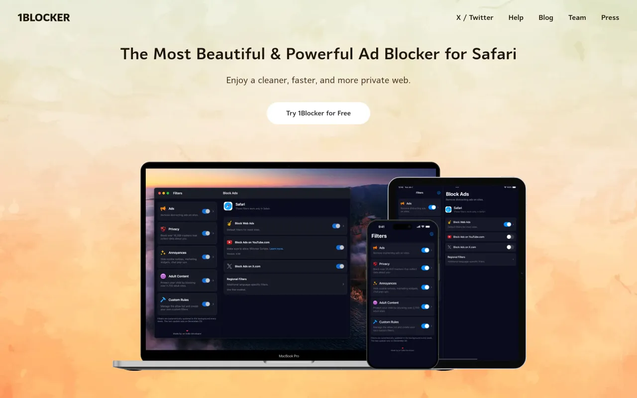The 1Blocker page at 1blocker.com