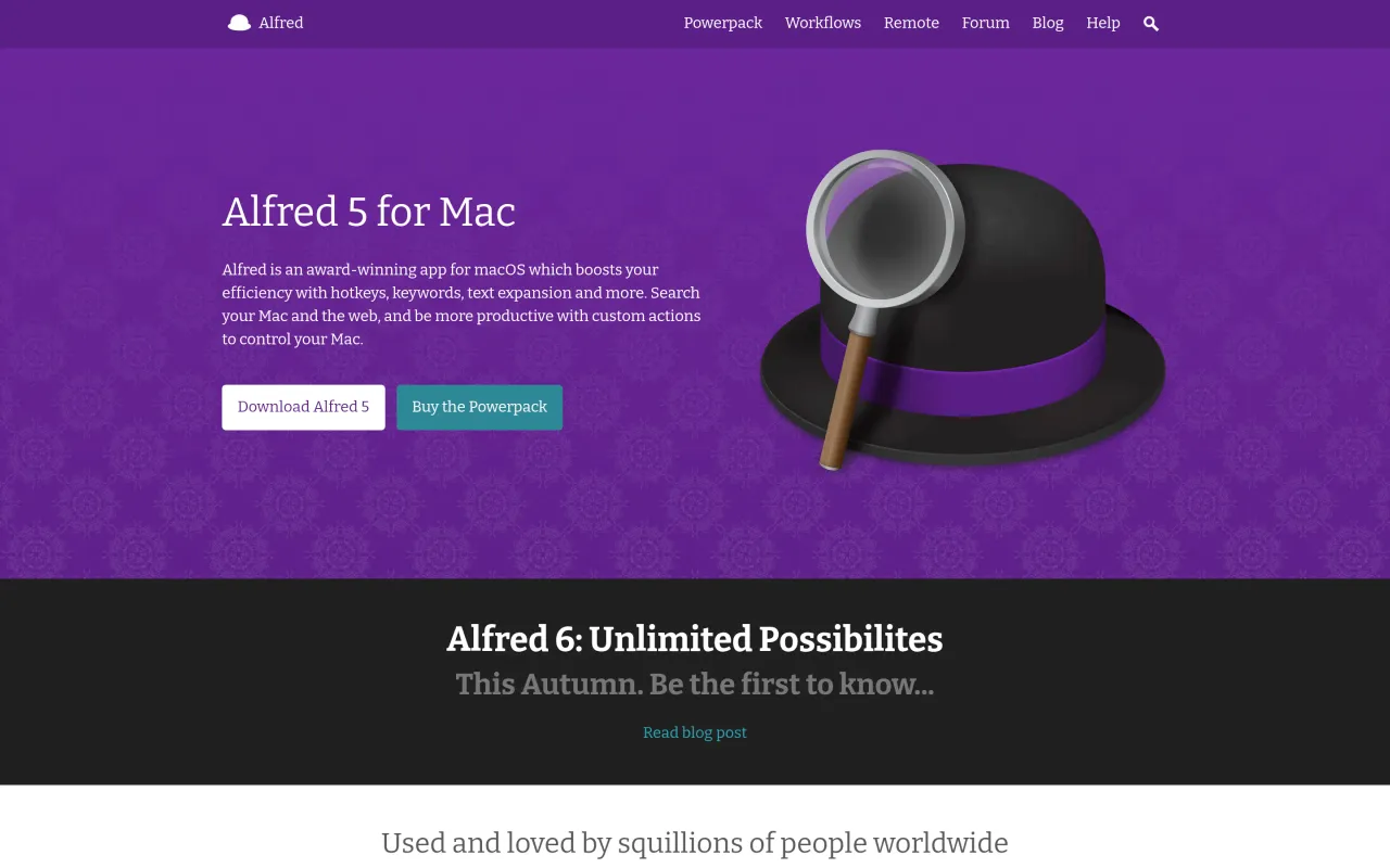 The Alfred page at alfredapp.com