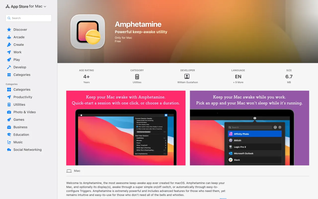The Amphetamine page at apps.apple.com