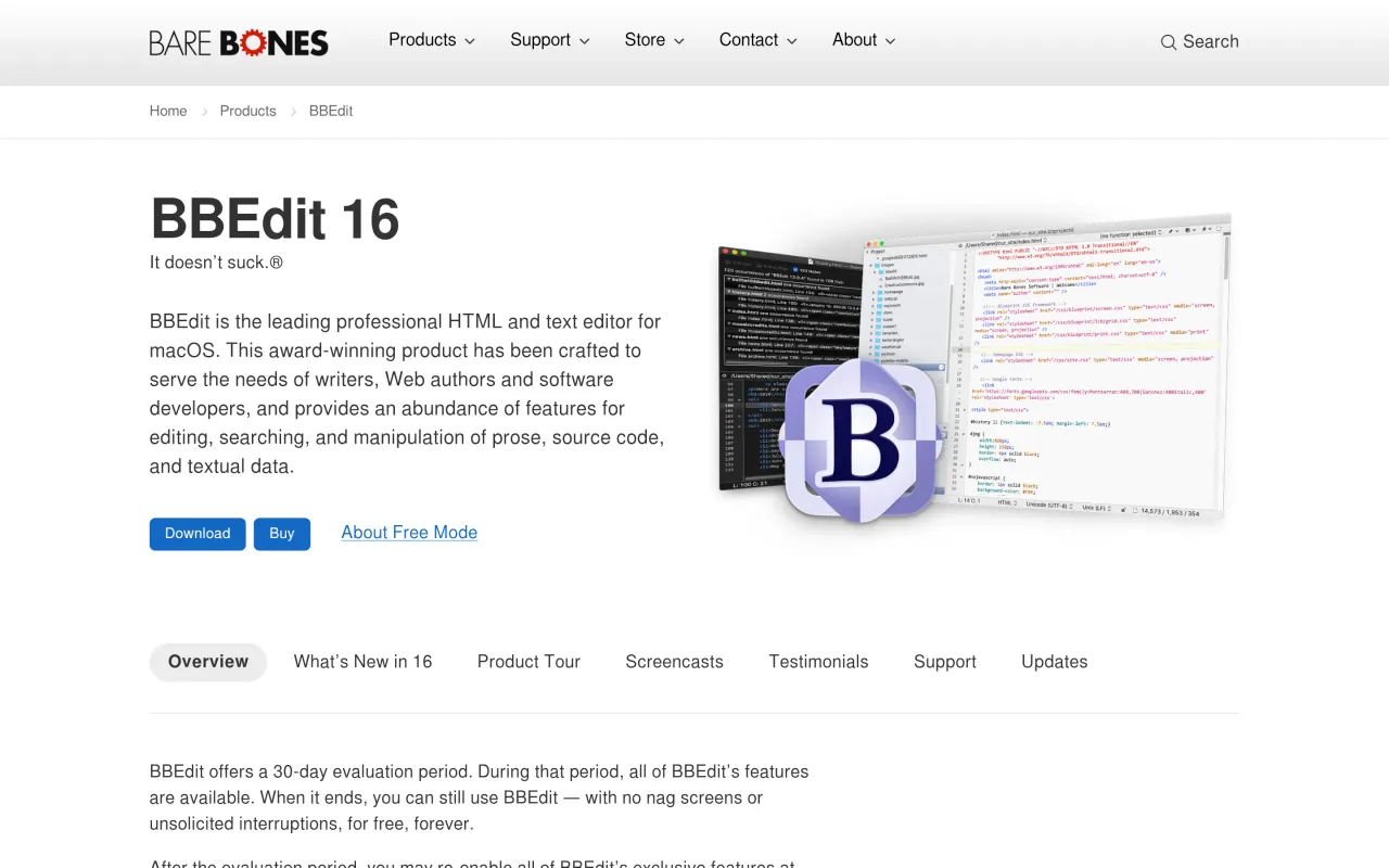 The BBEdit page at barebones.com