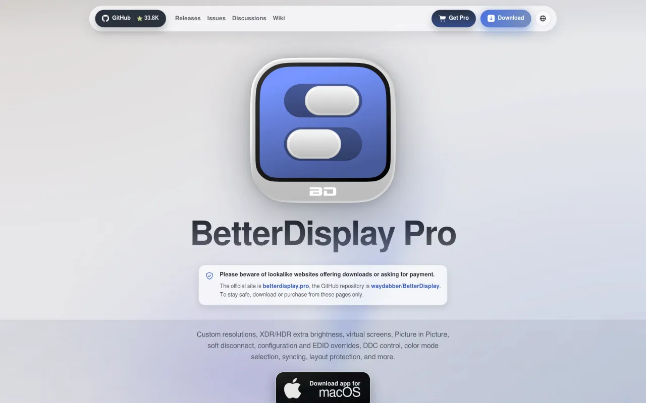 The BetterDisplay page at betterdisplay.pro