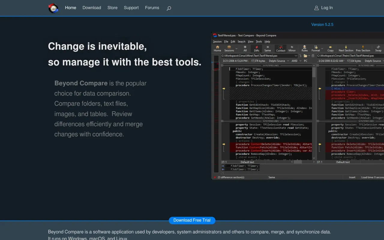 The Beyond Compare 5 page at scootersoftware.com
