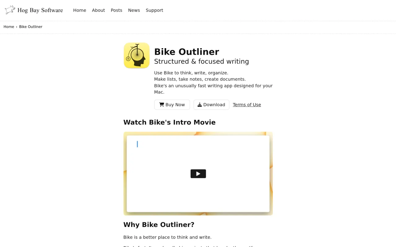 The Bike page at hogbaysoftware.com