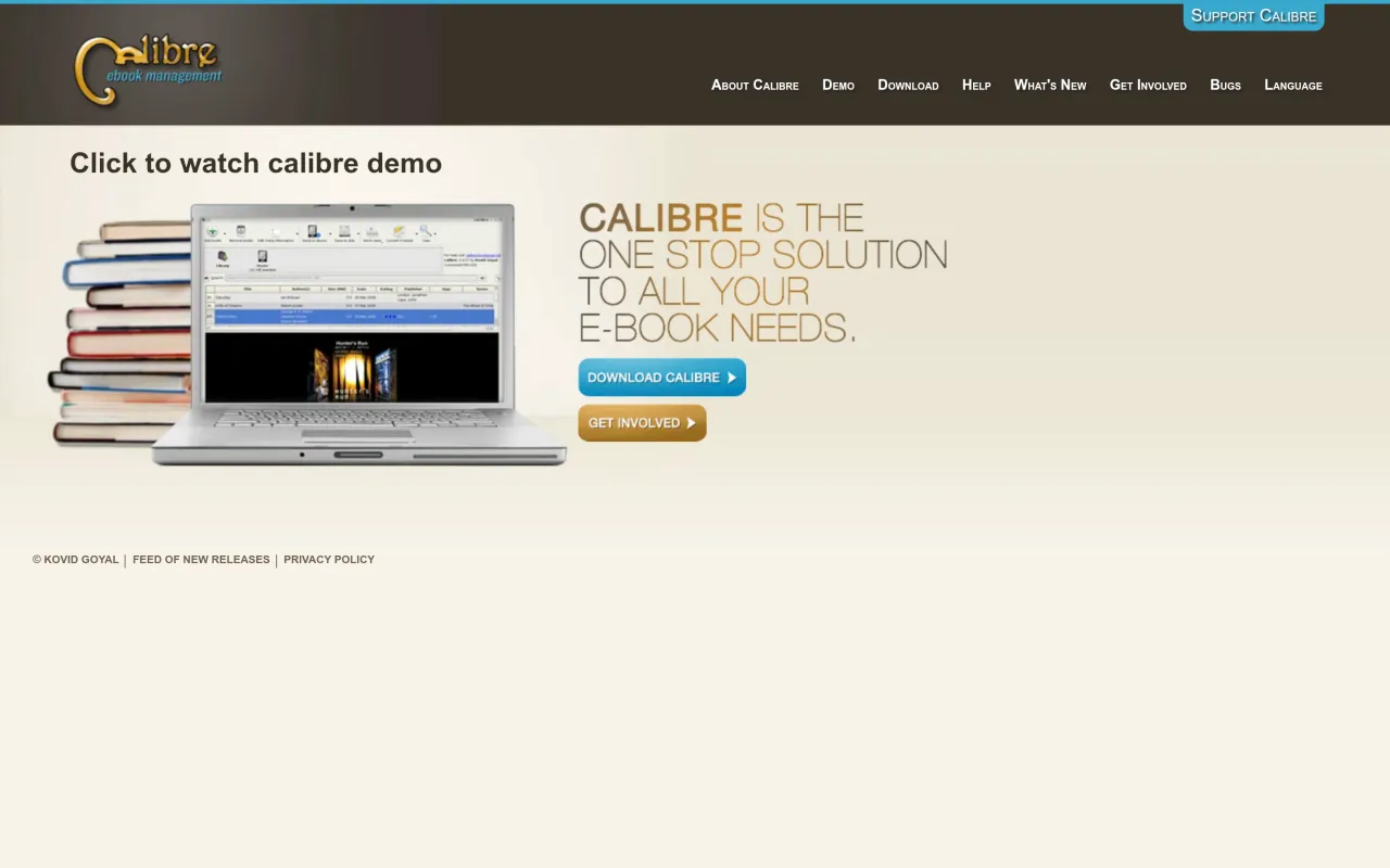 The calibre page at calibre-ebook.com