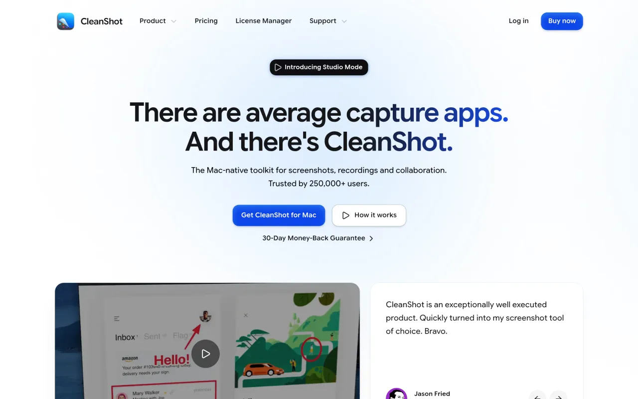 The CleanShot X page at cleanshot.com