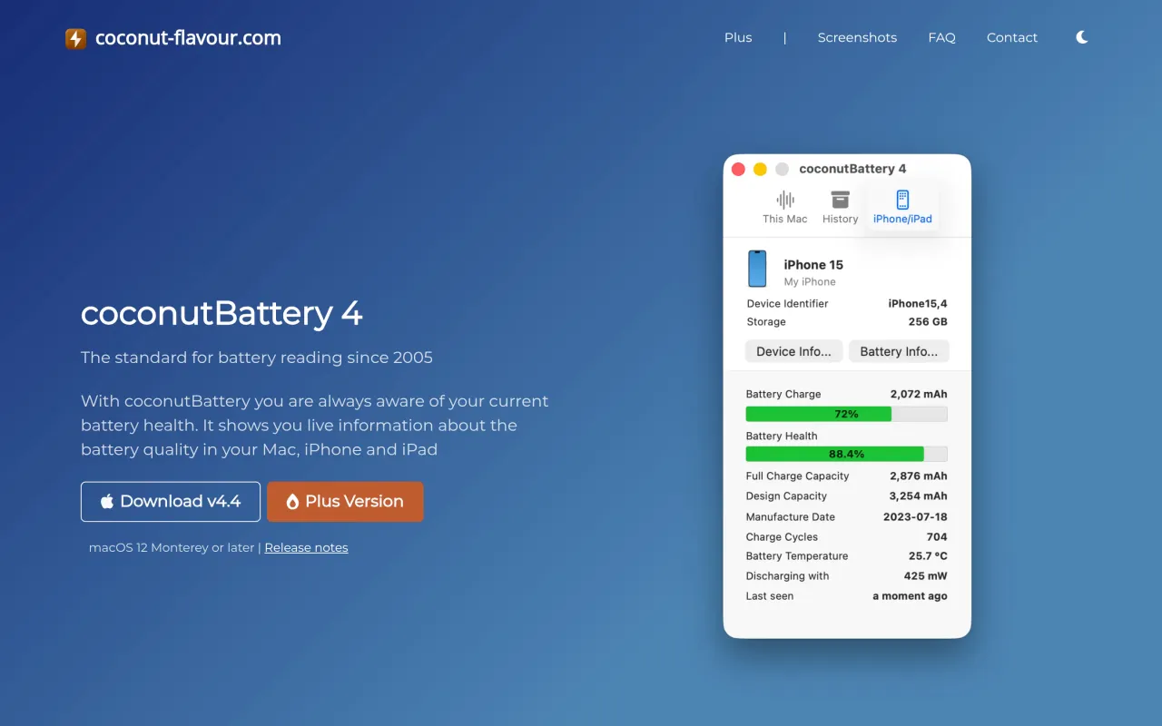 The coconutBattery page at coconut-flavour.com