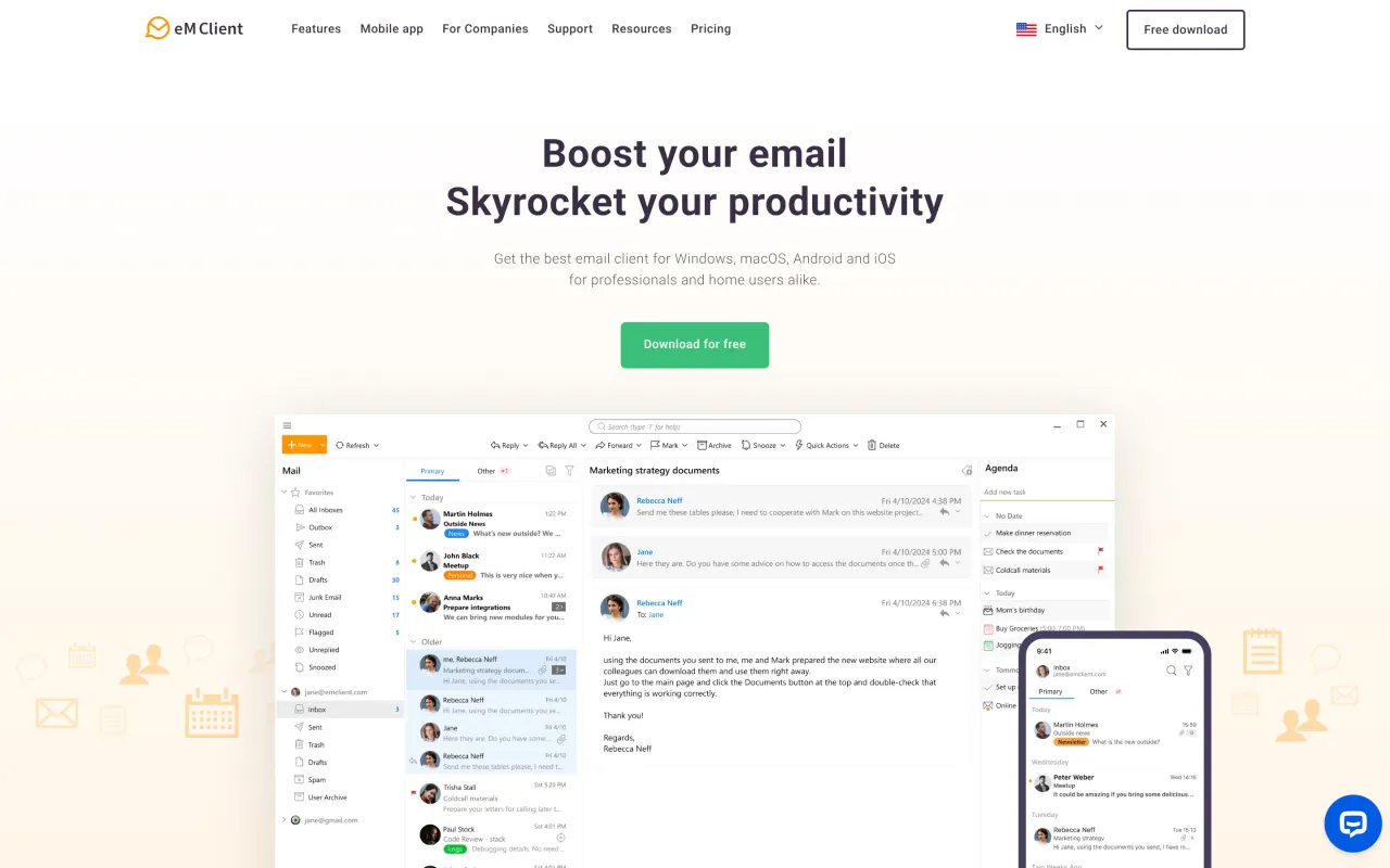 The eM Client page at emclient.com