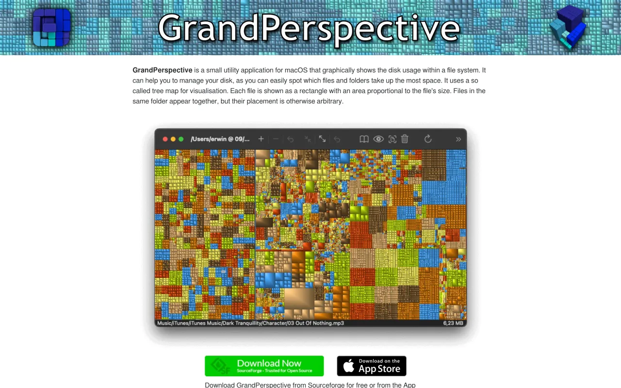 The GrandPerspective page at grandperspectiv.sourceforge.net