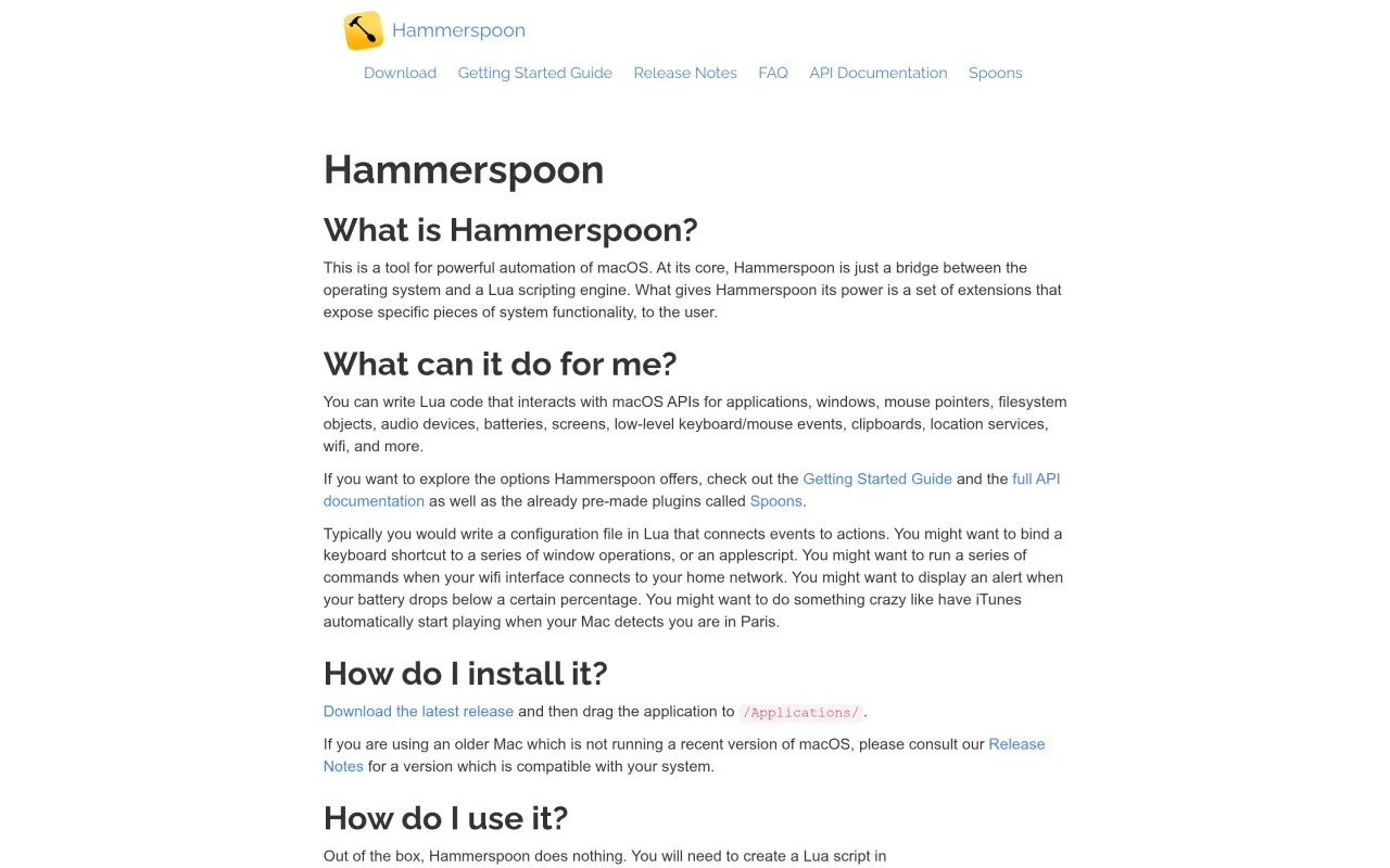 The Hammerspoon page at hammerspoon.org