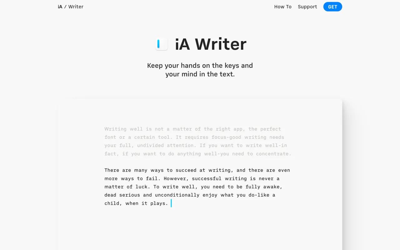 The iA Writer page at ia.net