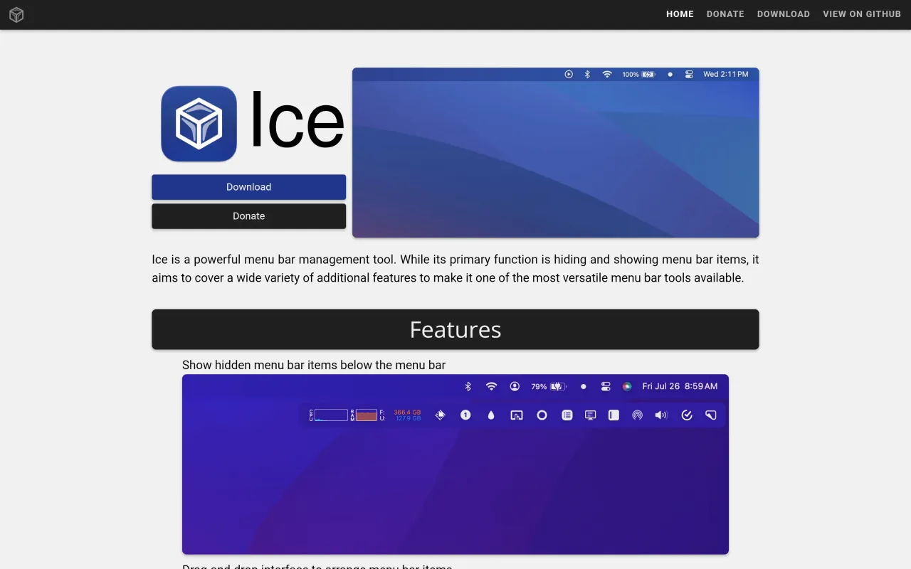 The Ice page at icemenubar.app