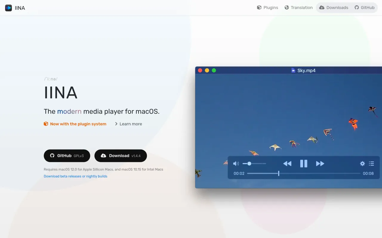 The IINA page at iina.io