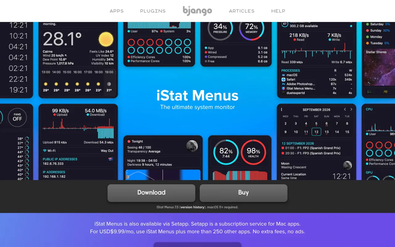 The iStat Menus page at bjango.com
