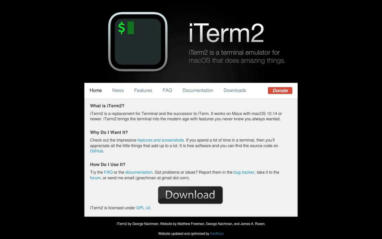 The iTerm2 page at iterm2.com