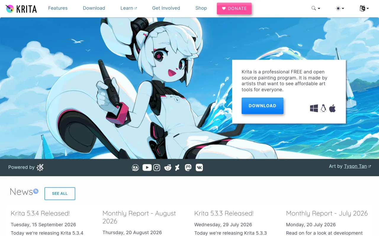 The Krita page at krita.org
