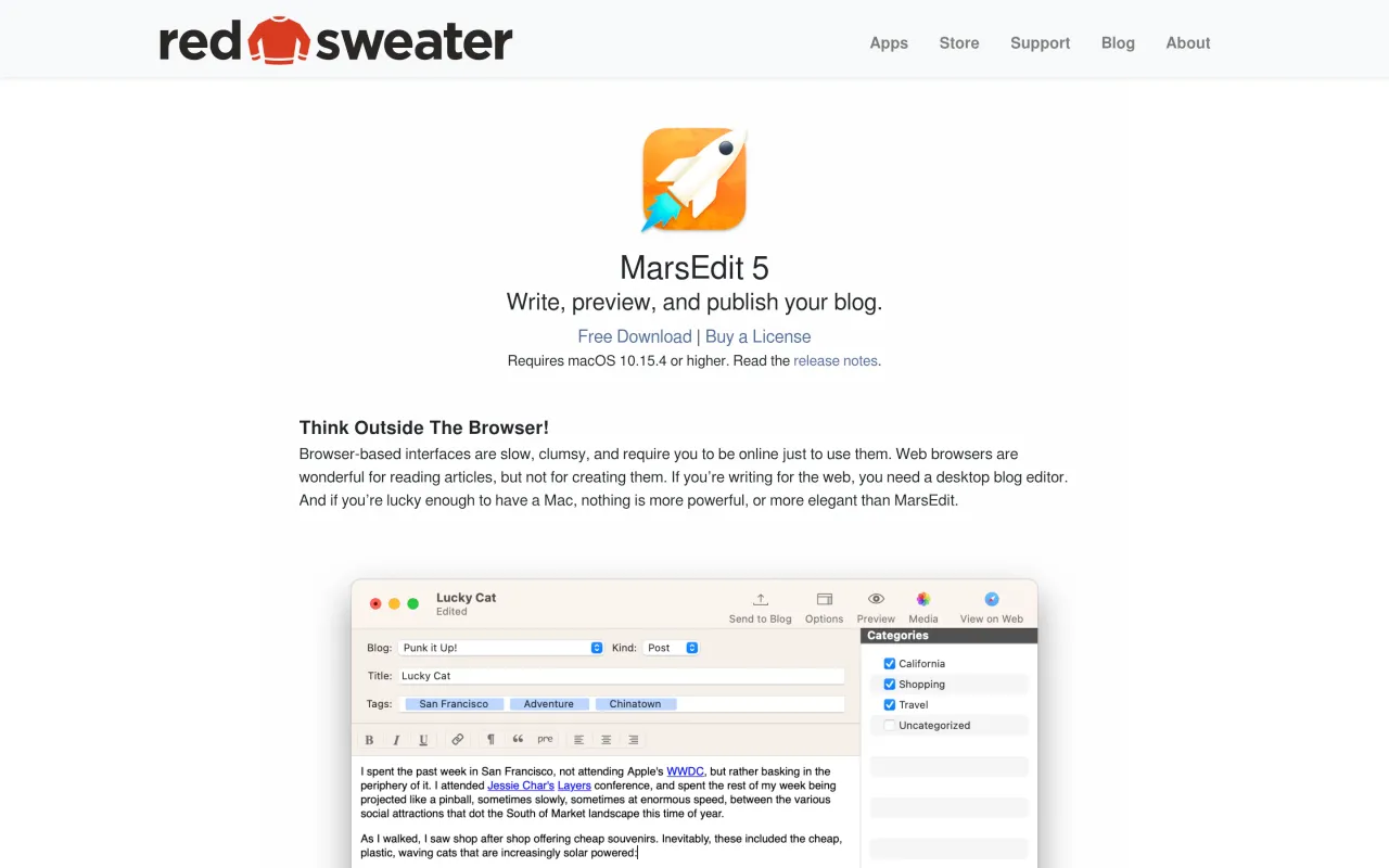 The MarsEdit 5 page at redsweater.com