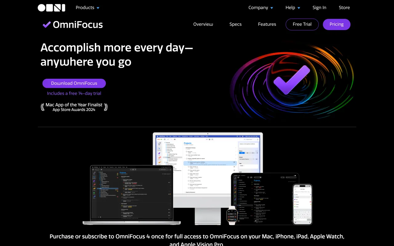 The OmniFocus 4 page at omnigroup.com
