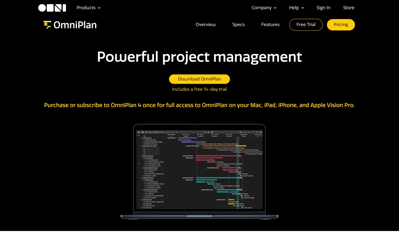 The OmniPlan 4 page at omnigroup.com