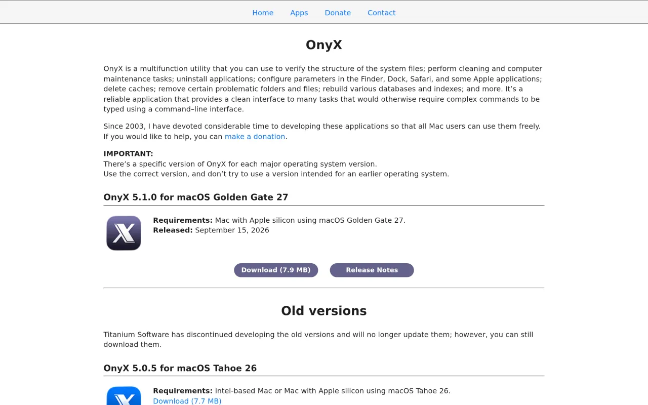 The OnyX page at titanium-software.fr