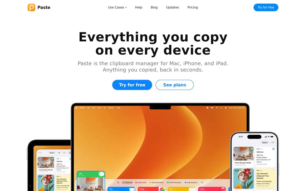 The Paste page at pasteapp.io