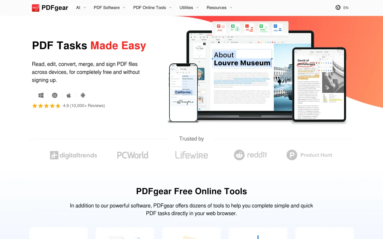 The PDFgear page at pdfgear.com