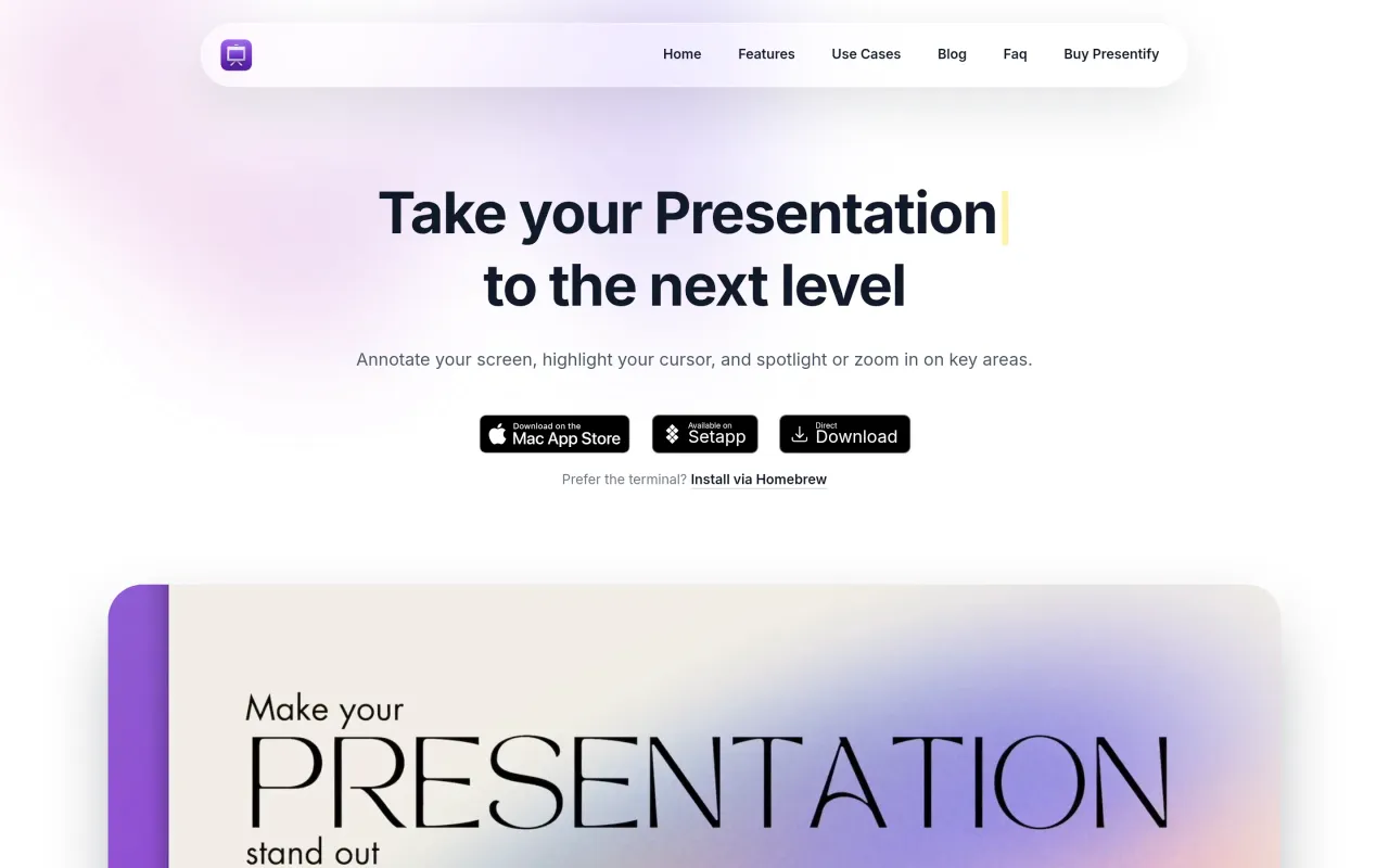 The Presentify page at presentifyapp.com