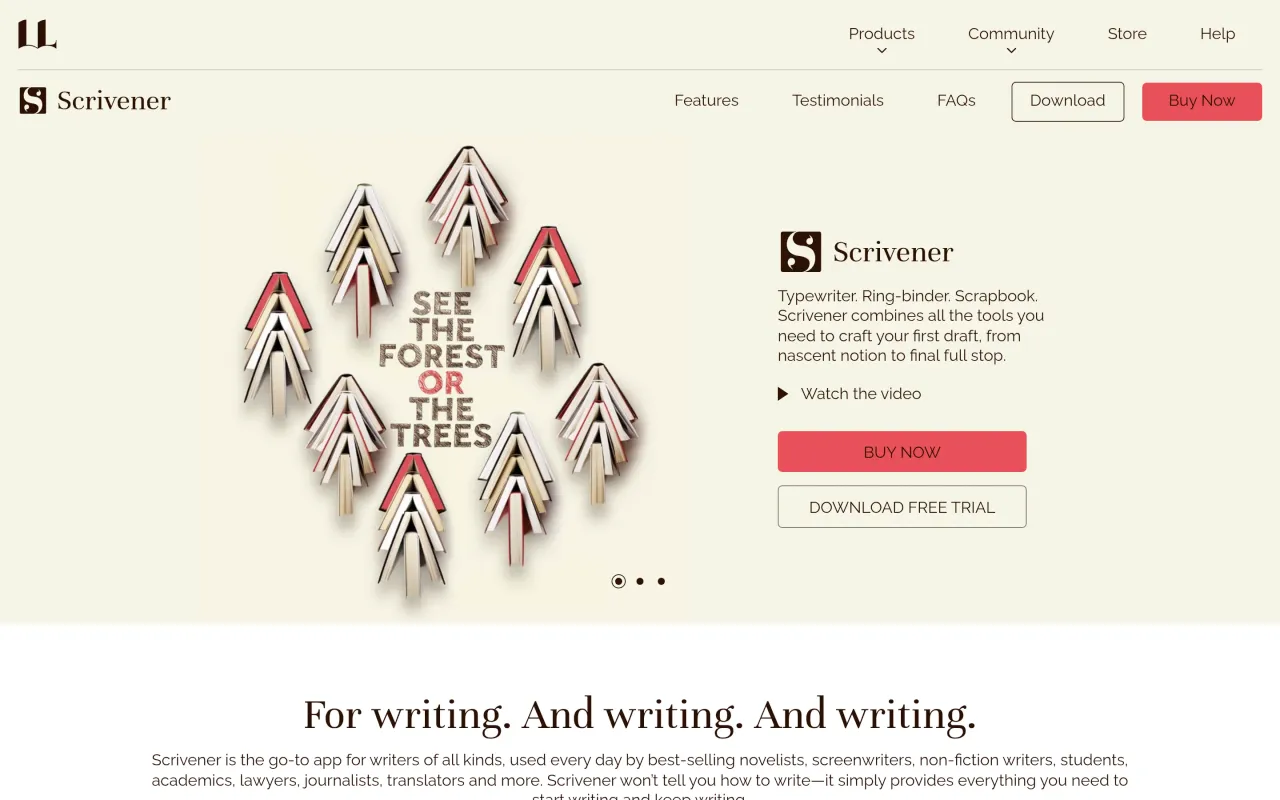 The Scrivener 3 page at literatureandlatte.com