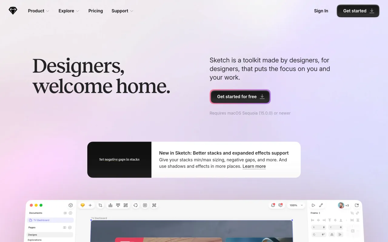 The Sketch page at sketch.com