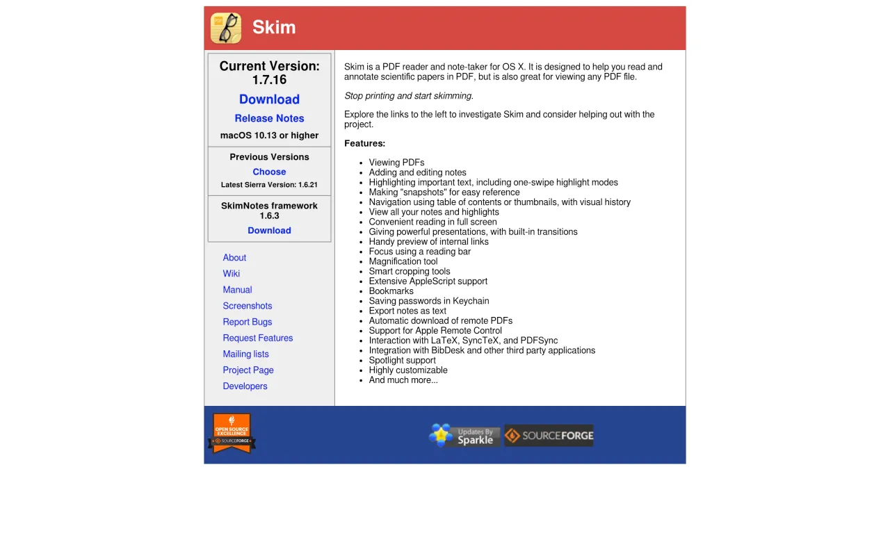 The Skim page at skim-app.sourceforge.io