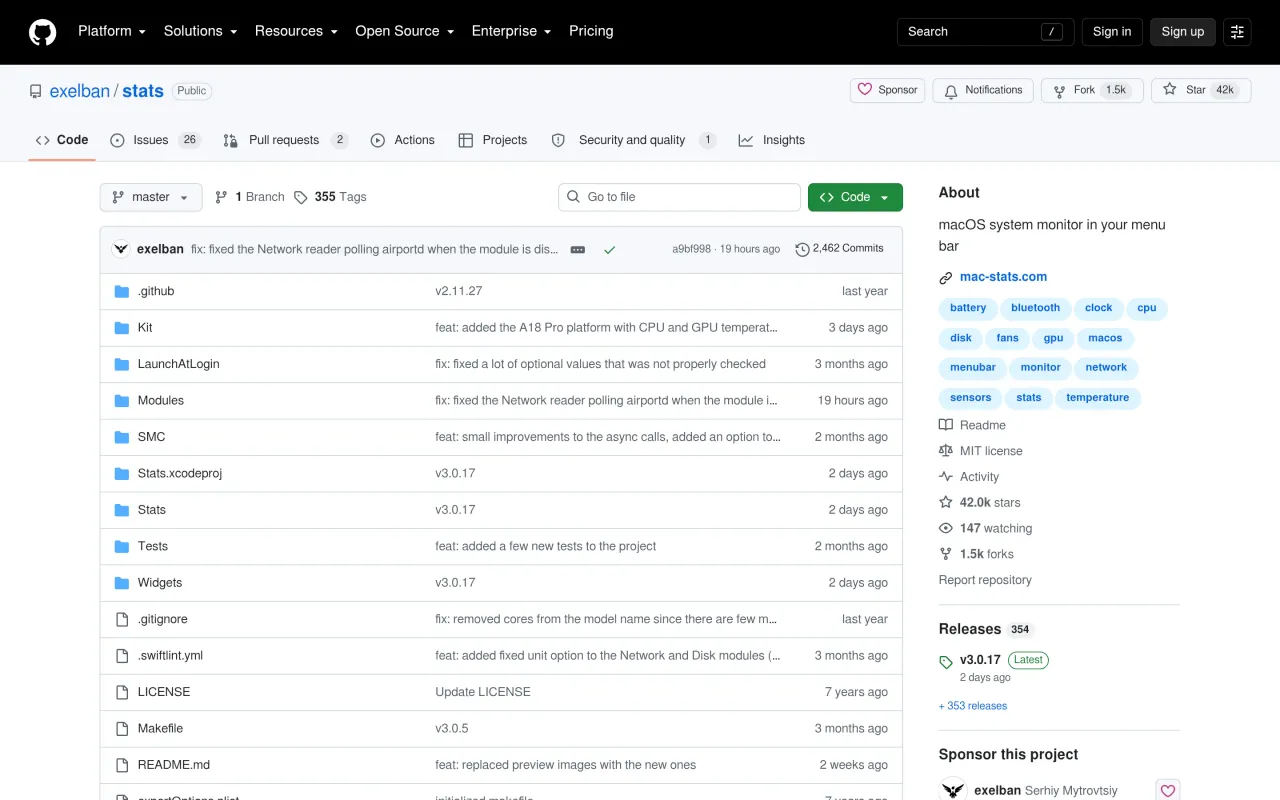 The Stats page at github.com