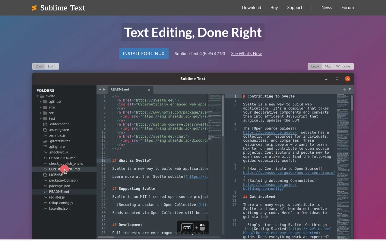 The Sublime Text page at sublimetext.com