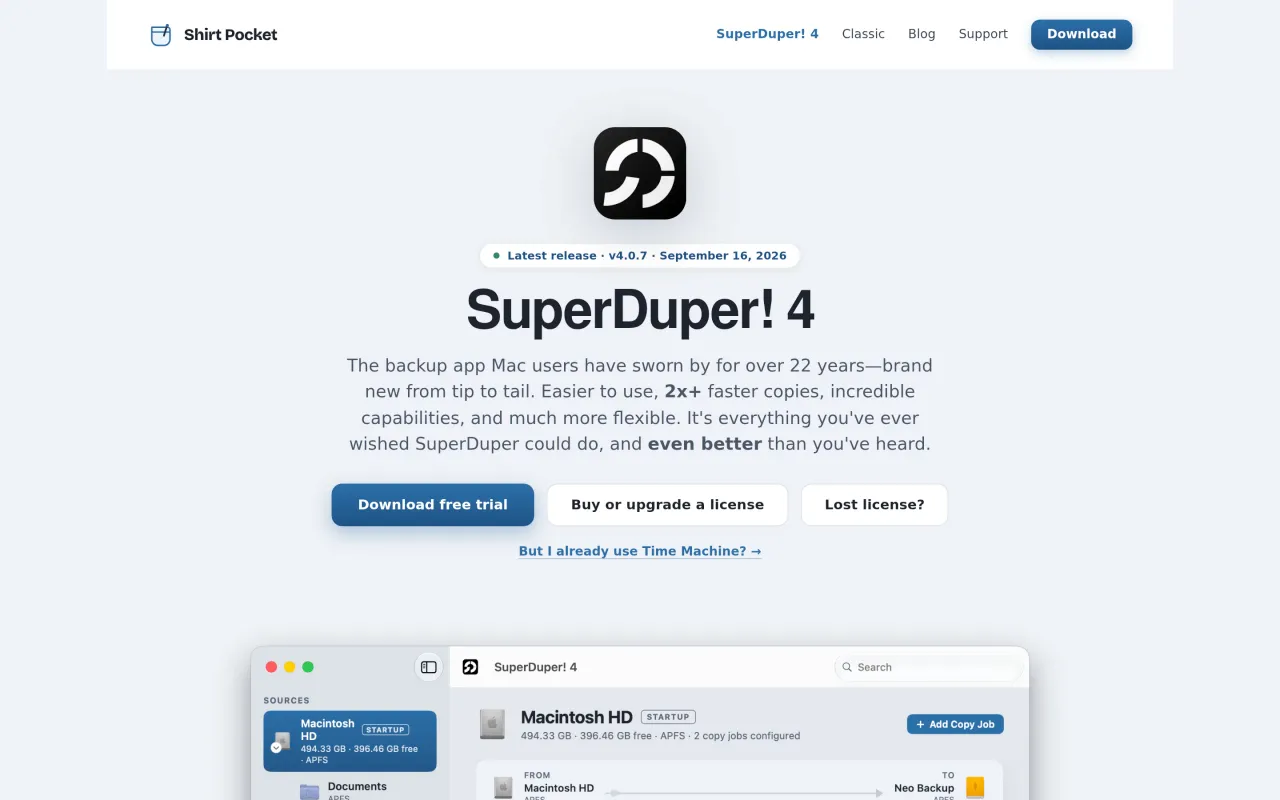 The SuperDuper! page at shirt-pocket.com
