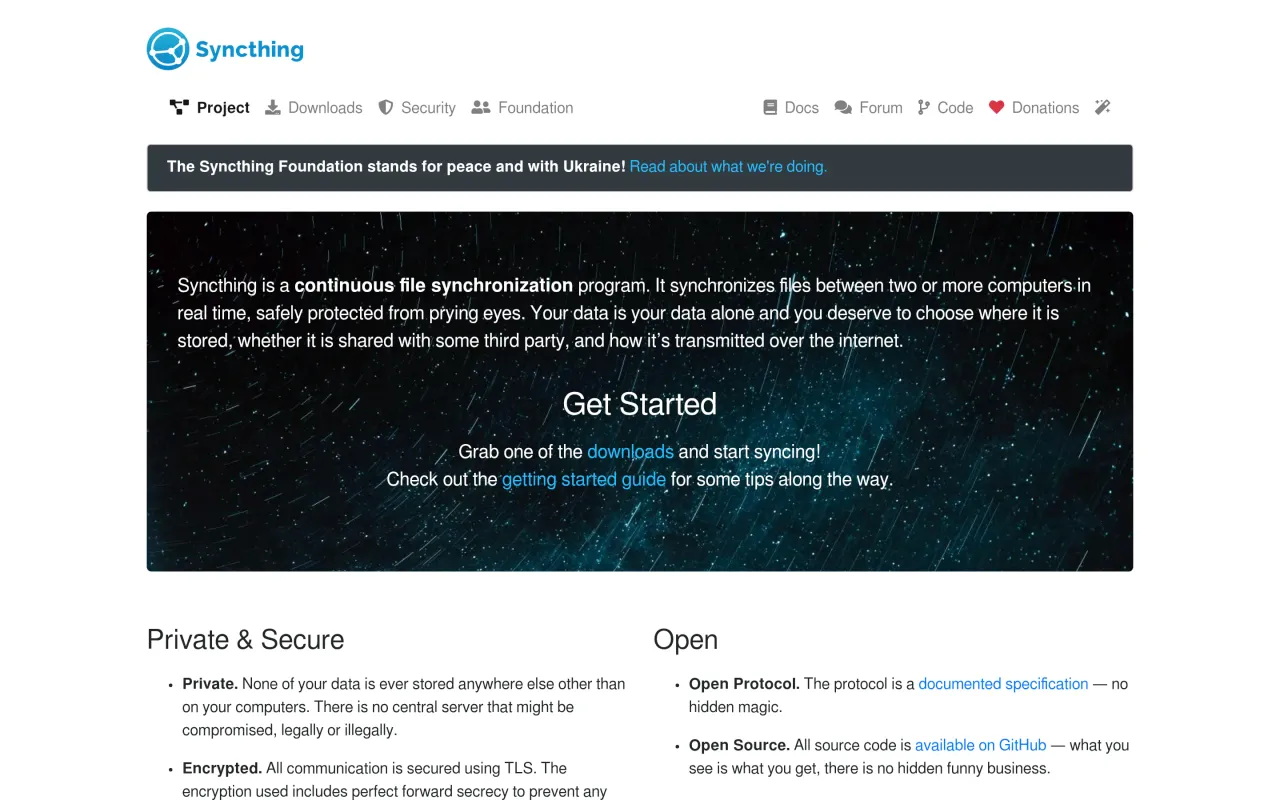 The Syncthing page at syncthing.net