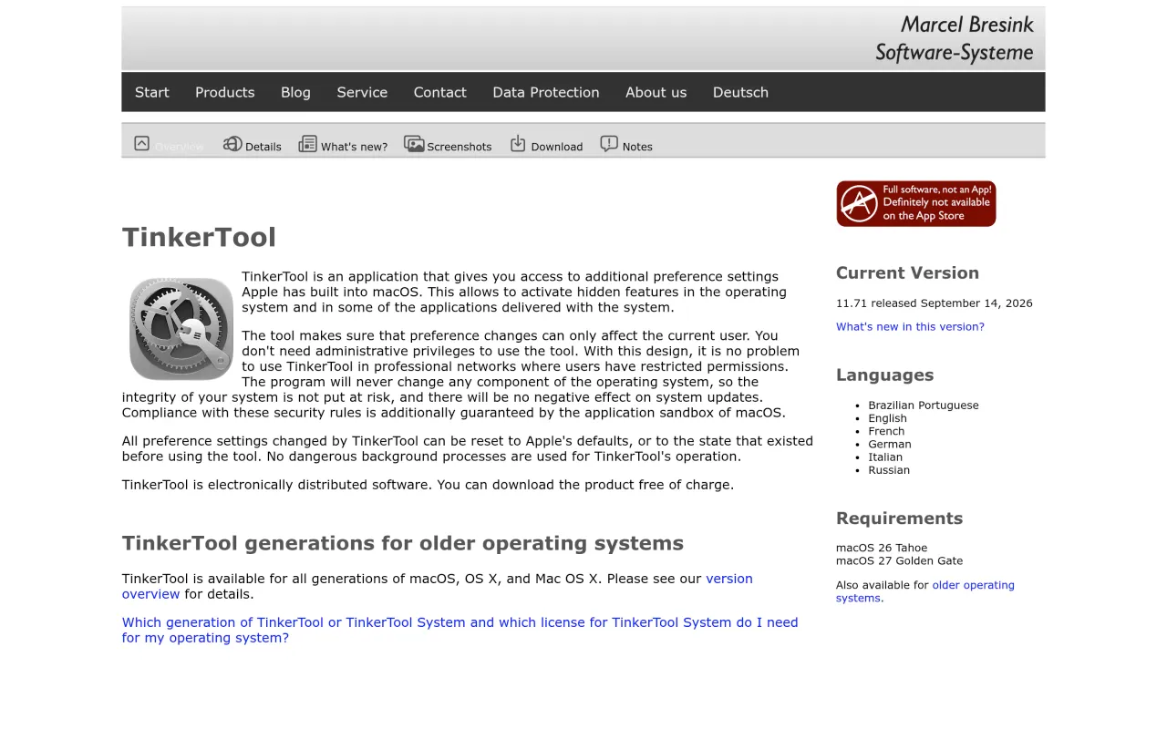 The TinkerTool page at bresink.com