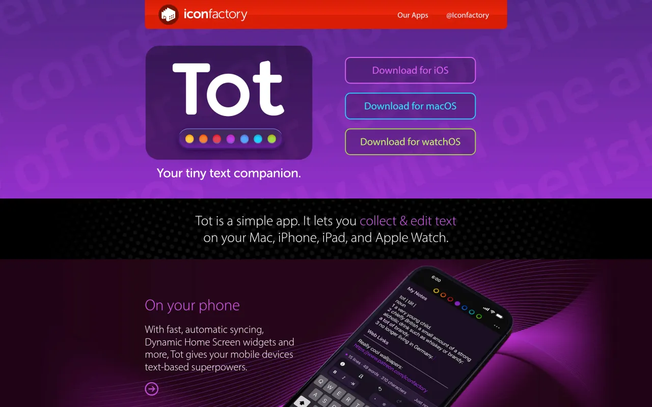 The Tot page at tot.rocks