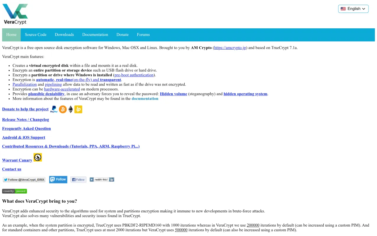 The VeraCrypt page at veracrypt.io
